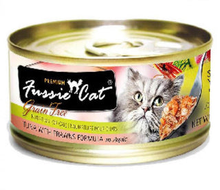 Fussie Cat 無穀物貓罐頭 - 黑鑽 - 吞拿魚+虎蝦 80g
