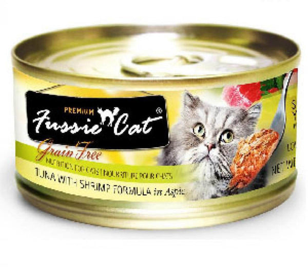 Fussie Cat 無穀物貓罐頭 - 黑鑽 - 吞拿魚+蝦肉 80g